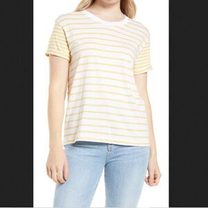 Caslon Short Sleeve Yellow Striped Top Size Small